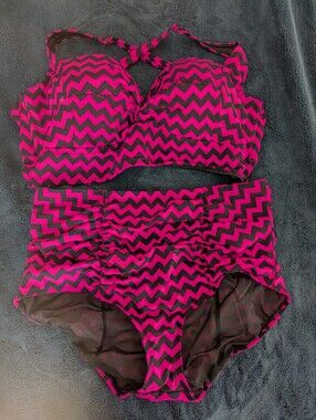 Torrid Pink and Black Zigzag Two-Piece Swim Set